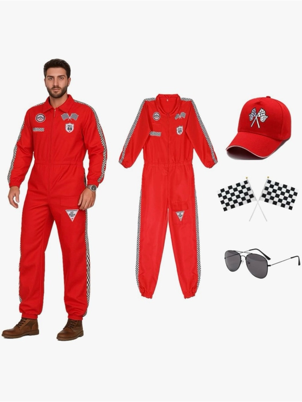 Men’s Red Race Car Driver Costume Jumpsuit